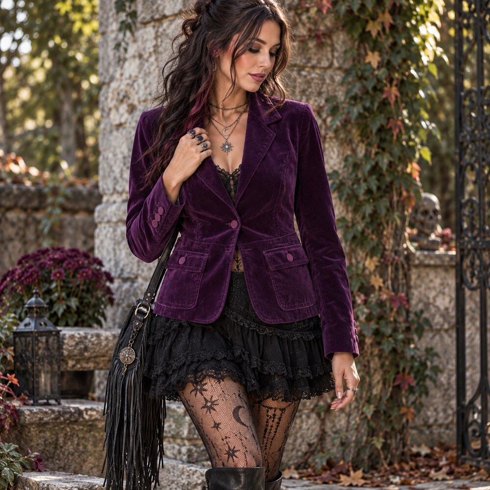 Y2K Talbots Sz 12 Purple Velvet Blazer Peplum Whimsigoth Preppy Romantic Jacket